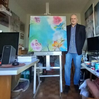 「studio」というタイトルの絵画 Davide Rodoquinoによって, オリジナルのアートワーク, インク ウッドストレッチャーフレームにマウント
