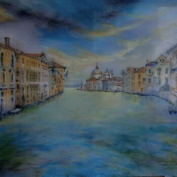 Painting titled "Luce dorata sul can…" by Davide Rodoquino, Original Artwork, Ink Mounted on Wood Stretcher frame