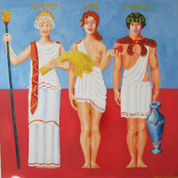 Painting titled "Demetra, Kore e Dio…" by Davide Scalora, Original Artwork, Oil