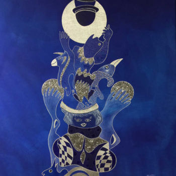 Schilderij getiteld "Danse avec la lune" door David Farsi, Origineel Kunstwerk, Olie