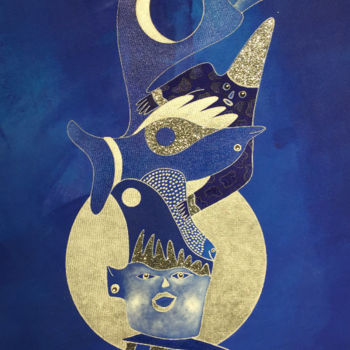 Schilderij getiteld "L Oiseau" door David Farsi, Origineel Kunstwerk, Olie