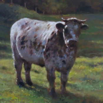Peinture intitulée "Vache à contre-jour" par David Garcia, Œuvre d'art originale, Huile