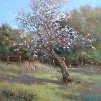 Painting titled "Cerisier en fleurs" by David Garcia, Original Artwork, Oil