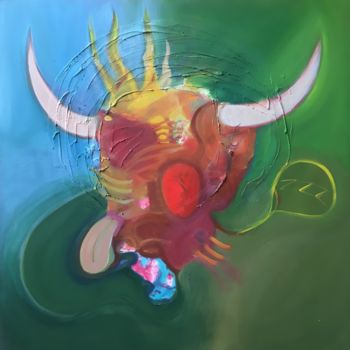 Peinture intitulée "Horn and flesh 2" par David Joly, Œuvre d'art originale, Huile Monté sur Châssis en bois