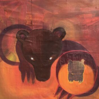 Pintura intitulada "Totem ours" por David Joly, Obras de arte originais, Óleo
