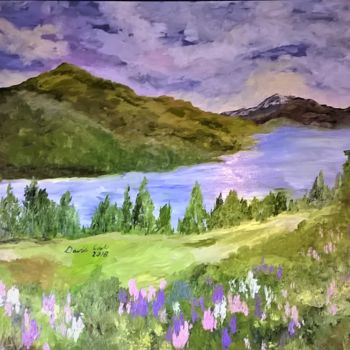 Painting titled "MOUNTAIN LAKE WITH…" by David Cade, Original Artwork, Oil