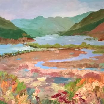 Painting titled "WINDING RIVER AUTUMN" by David Cade, Original Artwork, Oil