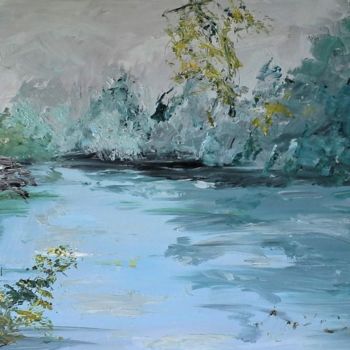 Painting titled "RIVER AT EVENING" by David Cade, Original Artwork, Oil