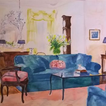 Pintura intitulada "THE DRAWING ROOM" por David Cade, Obras de arte originais, Aquarela