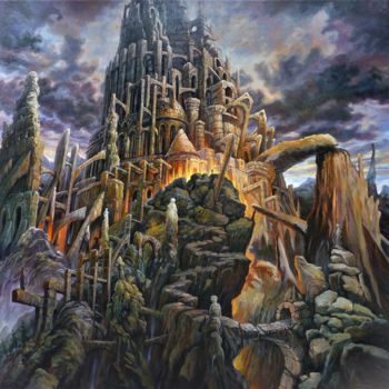 Painting titled "babel-en-montagne-h…" by David Lefebvre, Original Artwork, Oil