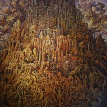 Painting titled "Grande Babel" by David Lefebvre, Original Artwork, Oil