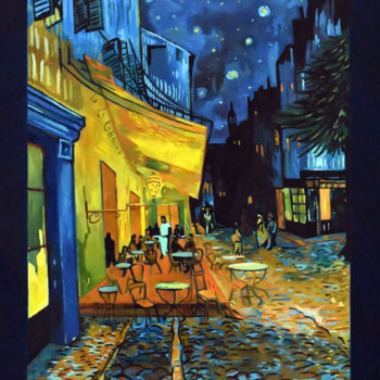 Картина под названием "Terrasse du café le…" - David Le Pichon, Подлинное произведение искусства, Масло