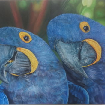 Malerei mit dem Titel "Blue Arara" von David Lino, Original-Kunstwerk, Öl