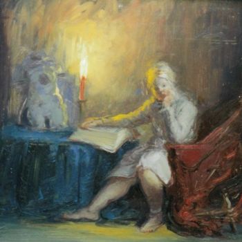 Painting titled "Old Woman / Candle…" by David Moreschi, Original Artwork