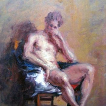 Pintura intitulada "Seated Male     Mod…" por David Moreschi, Obras de arte originais