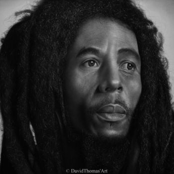 Dessin intitulée "Bob Marley.jpg" par David Thomas, Œuvre d'art originale, Fusain