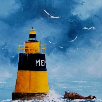 Pintura intitulada "Balise en mer d'Iro…" por David Tourquetil, Obras de arte originais, Outro