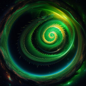 Digital Arts titled "Green Dragon Circle…" by Davina Dugnas, Original Artwork, Digital Painting