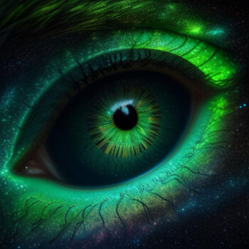 Digitale Kunst getiteld "Green dragon Eye" door Davina Dugnas, Origineel Kunstwerk, 2D Digital Work