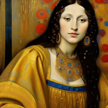 Digital Arts titled "Mona Lisa with roses" by Davina Dugnas, Original Artwork, 2D Digital Work