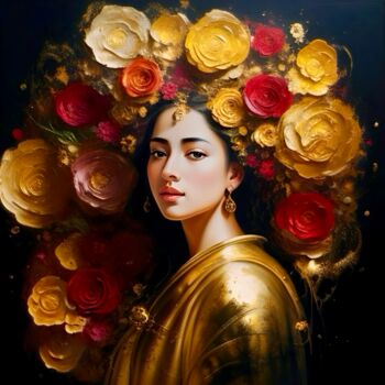 Digital Arts titled "Girl with Roses" by Davina Dugnas, Original Artwork, 2D Digital Work