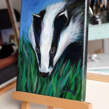 Картина под названием "Brian the Badger" - Dawn Rodger, Подлинное произведение искусства, Масло