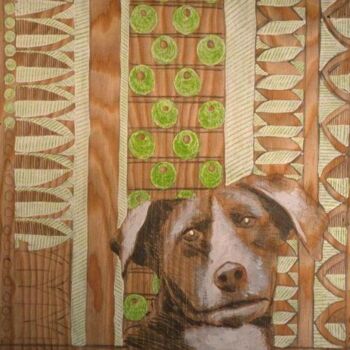 Desenho intitulada "Green Dog KK" por Dawn Saunders Dahl, Obras de arte originais