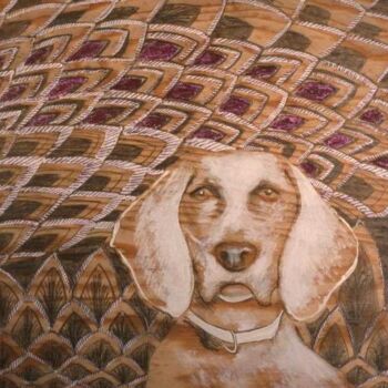 Disegno intitolato "Purple Dog KK" da Dawn Saunders Dahl, Opera d'arte originale
