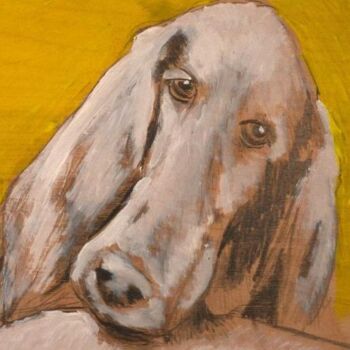 Drawing titled "Yellow Dog" by Dawn Saunders Dahl, Original Artwork