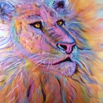 Pittura intitolato "Lionhearted" da Dawneve Sunshine, Opera d'arte originale, Acrilico Montato su Cartone