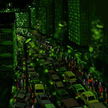 Digital Arts με τίτλο "Busy City at Night" από Dayo Adeyemi, Αυθεντικά έργα τέχνης, Ψηφιακή ζωγραφική