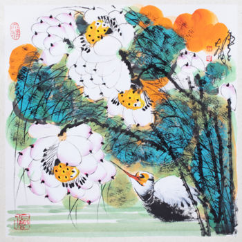 "Dew on the lotus 荷露…" başlıklı Tablo Dayou Lu tarafından, Orijinal sanat, Pigmentler