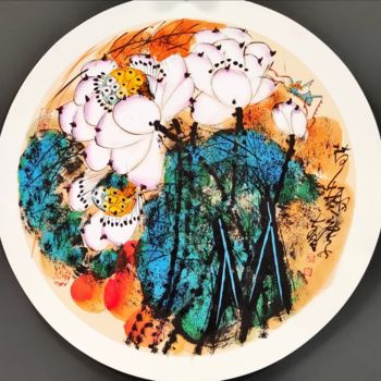 Painting titled "Fun in the lotus po…" by Dayou Lu, Original Artwork, Pigments
