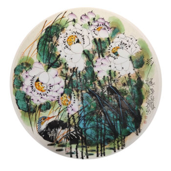 Painting titled "Fun in the lotus po…" by Dayou Lu, Original Artwork, Pigments