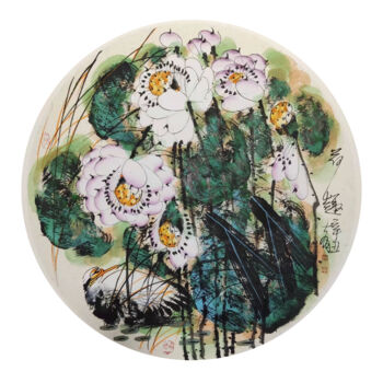 Schilderij getiteld "Fun in the lotus po…" door Dayou Lu, Origineel Kunstwerk, pigmenten