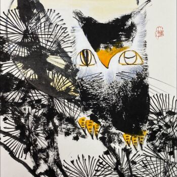 Ζωγραφική με τίτλο "Hazy moon 月朦胧 （No.1…" από Dayou Lu, Αυθεντικά έργα τέχνης, Χρωστικές ουσίες