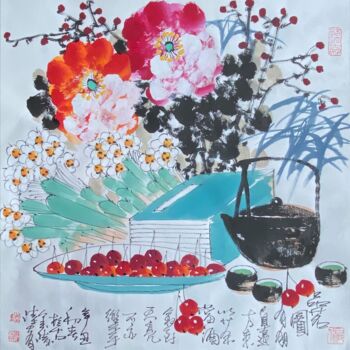 Schilderij getiteld "Taste of fine tea 品…" door Dayou Lu, Origineel Kunstwerk, pigmenten
