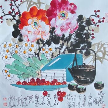 「Taste of fine tea 品…」というタイトルの絵画 Dayou Luによって, オリジナルのアートワーク, 顔料