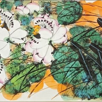 Malerei mit dem Titel "Fragrance of lotus…" von Dayou Lu, Original-Kunstwerk, Pigmente