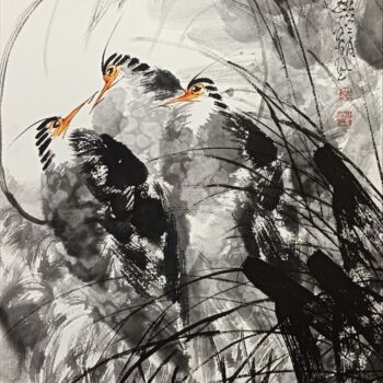 "Three Herons 三思图 （N…" başlıklı Tablo Dayou Lu tarafından, Orijinal sanat, Pigmentler