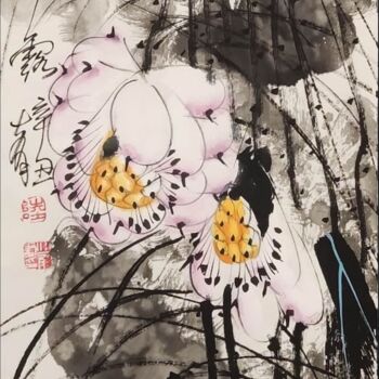 Malerei mit dem Titel "Lotus dew 荷露 （No.16…" von Dayou Lu, Original-Kunstwerk, Pigmente