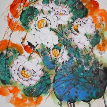 Painting titled "Fragrance of lotus…" by Dayou Lu, Original Artwork, Pigments