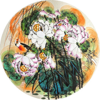 Painting titled "Fragrance of lotus…" by Dayou Lu, Original Artwork, Pigments