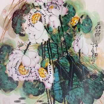 Картина под названием "Sense the Lotus 品荷…" - Dayou Lu, Подлинное произведение искусства, Пигменты