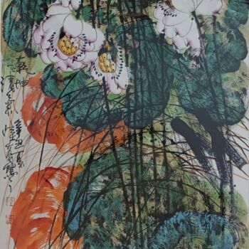 Painting titled "Fragrance of lotus…" by Dayou Lu, Original Artwork, Pigments