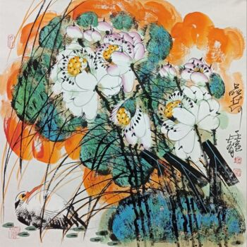 Schilderij getiteld "Sense the Lotus 品荷…" door Dayou Lu, Origineel Kunstwerk, pigmenten