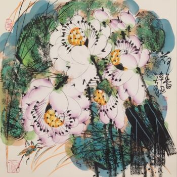 Schilderij getiteld "Fragrance of lotus…" door Dayou Lu, Origineel Kunstwerk, pigmenten