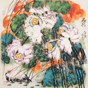 Pintura intitulada "Sense the Lotus 品荷…" por Dayou Lu, Obras de arte originais, Pigmentos