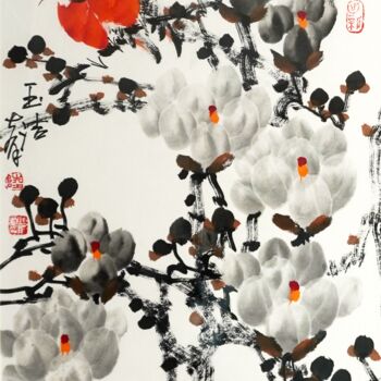 Schilderij getiteld "Pure white 玉洁 （No.F…" door Dayou Lu, Origineel Kunstwerk, pigmenten