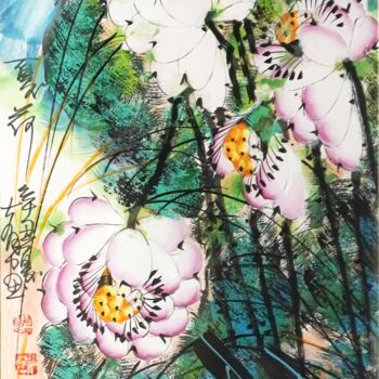 Malerei mit dem Titel "Summer lotus pond 夏…" von Dayou Lu, Original-Kunstwerk, Pigmente